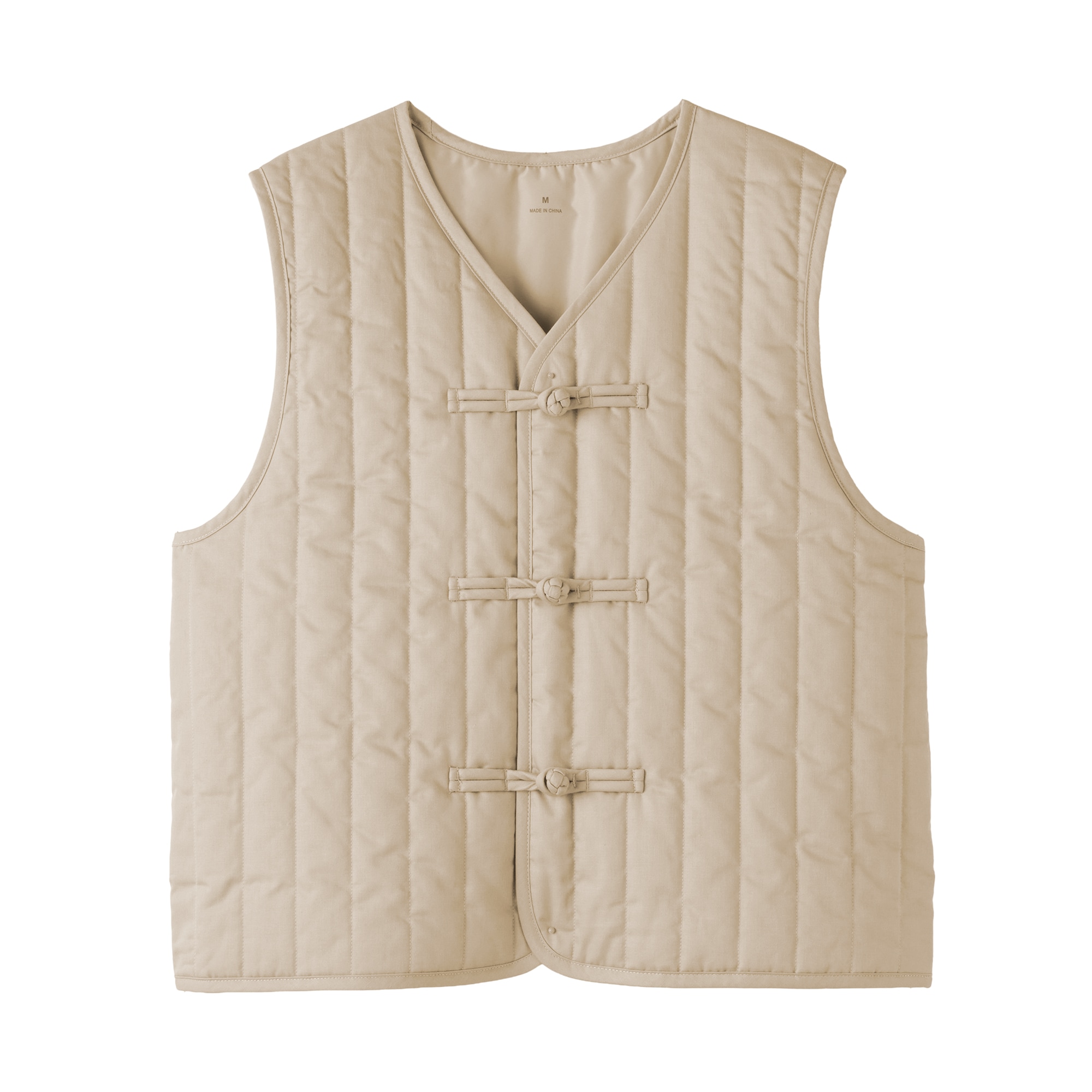 婦人　木の実から作ったカポック混　結び釦　中わたベスト