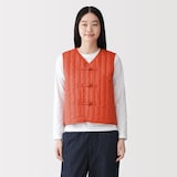 婦人　木の実から作ったカポック混　結び釦　中わたベスト