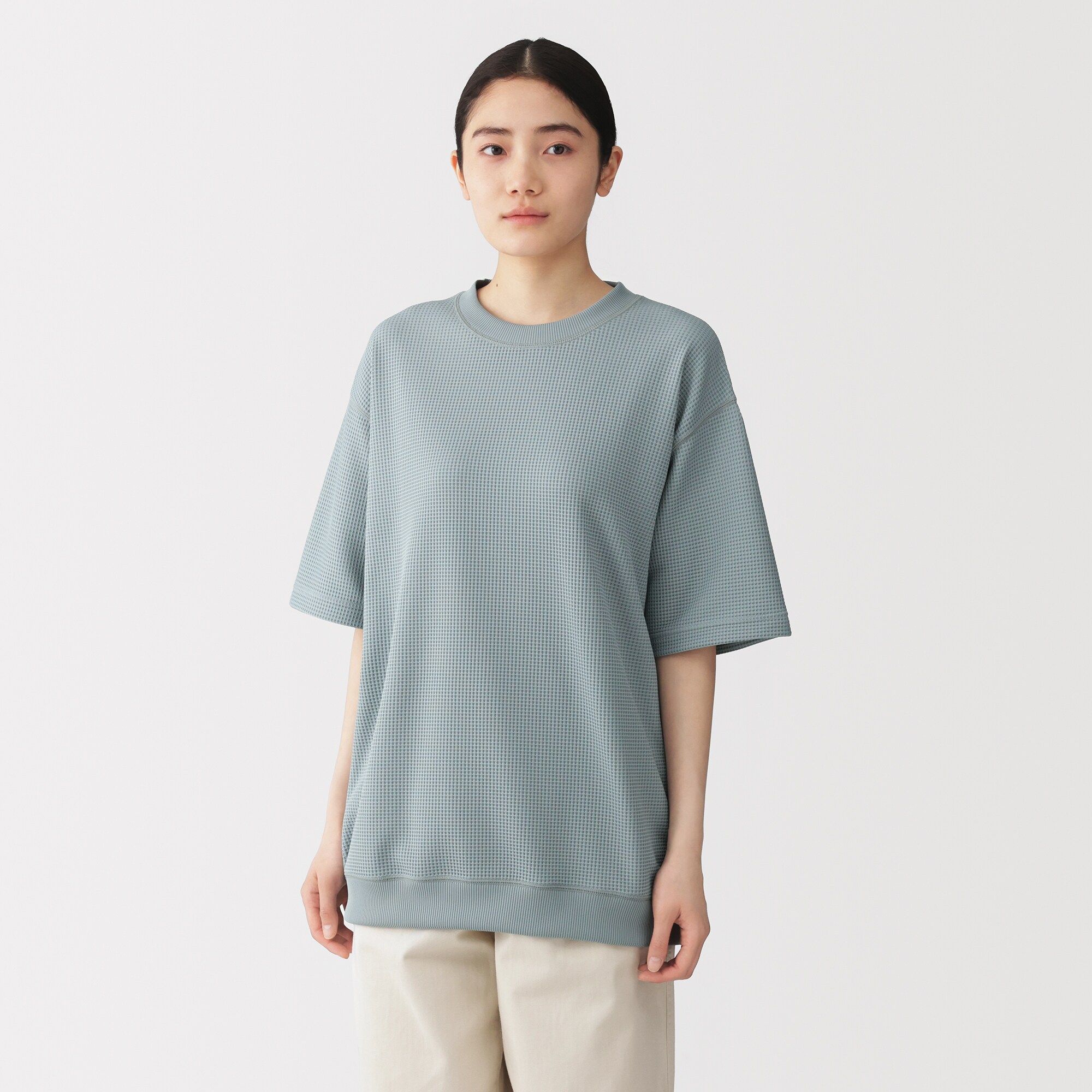 紳士 UVカット乾きやすいワッフルクルーネック半袖Tシャツ | 無印良品