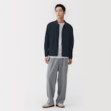 紳士　乾きやすい洗えるリブ編みニットブルゾン