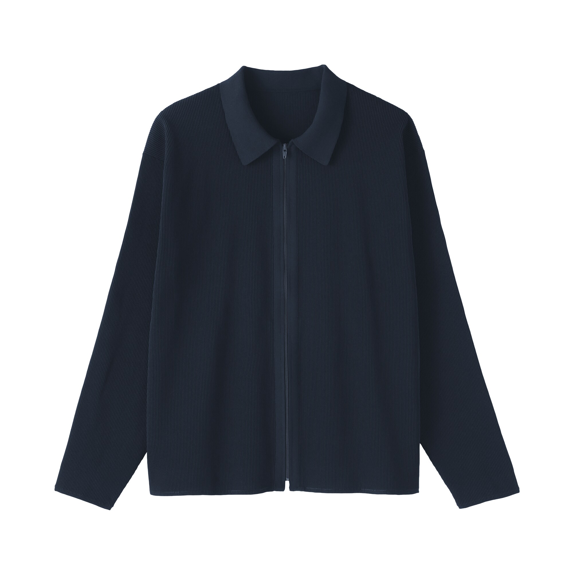 紳士　乾きやすい洗えるリブ編みニットブルゾン