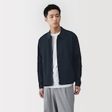 紳士　乾きやすい洗えるリブ編みニットブルゾン