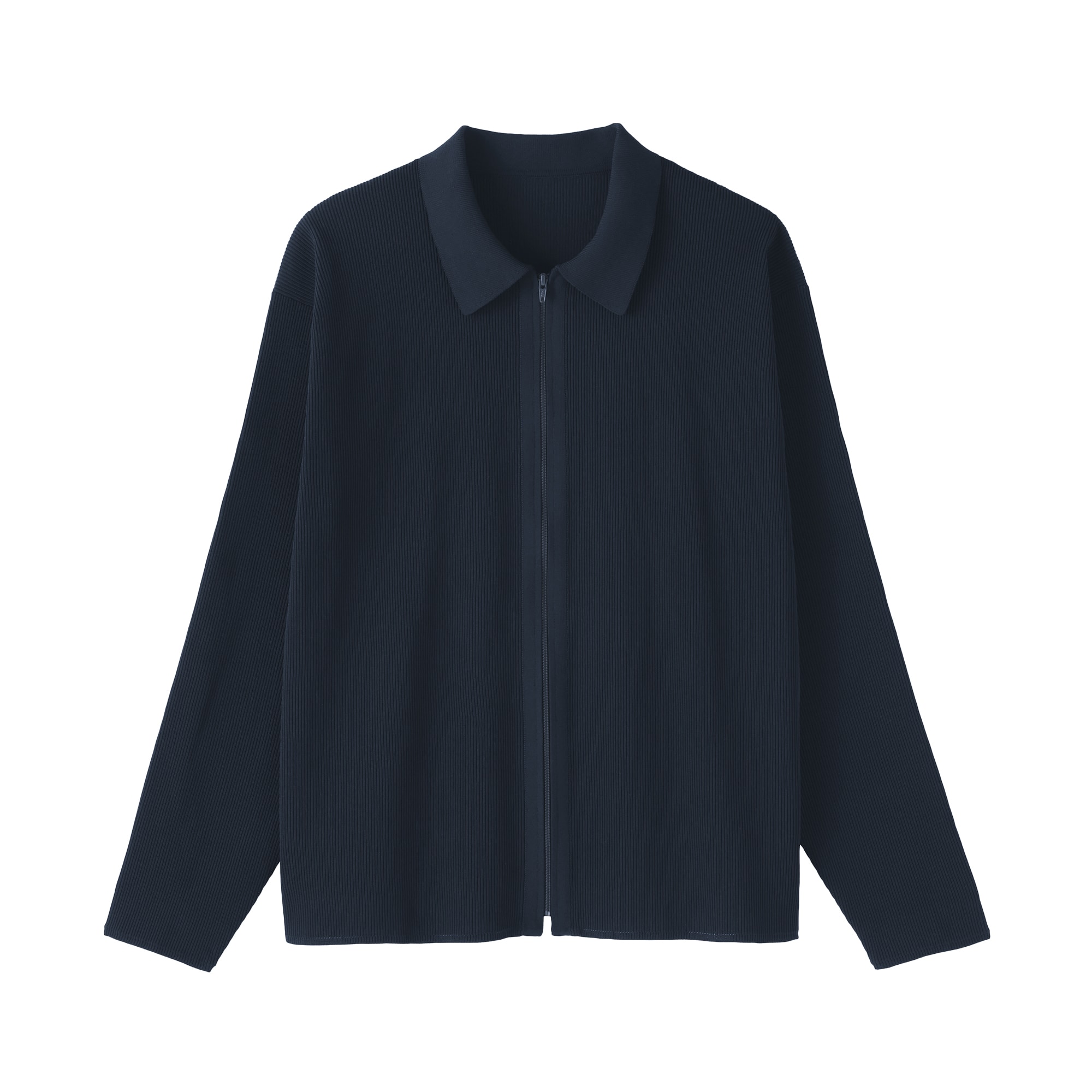 紳士　乾きやすい洗えるリブ編みニットブルゾン