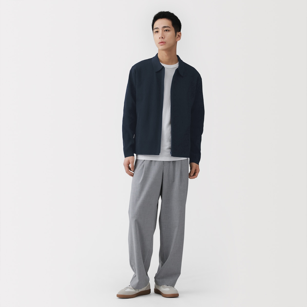 紳士　乾きやすい洗えるリブ編みニットブルゾン