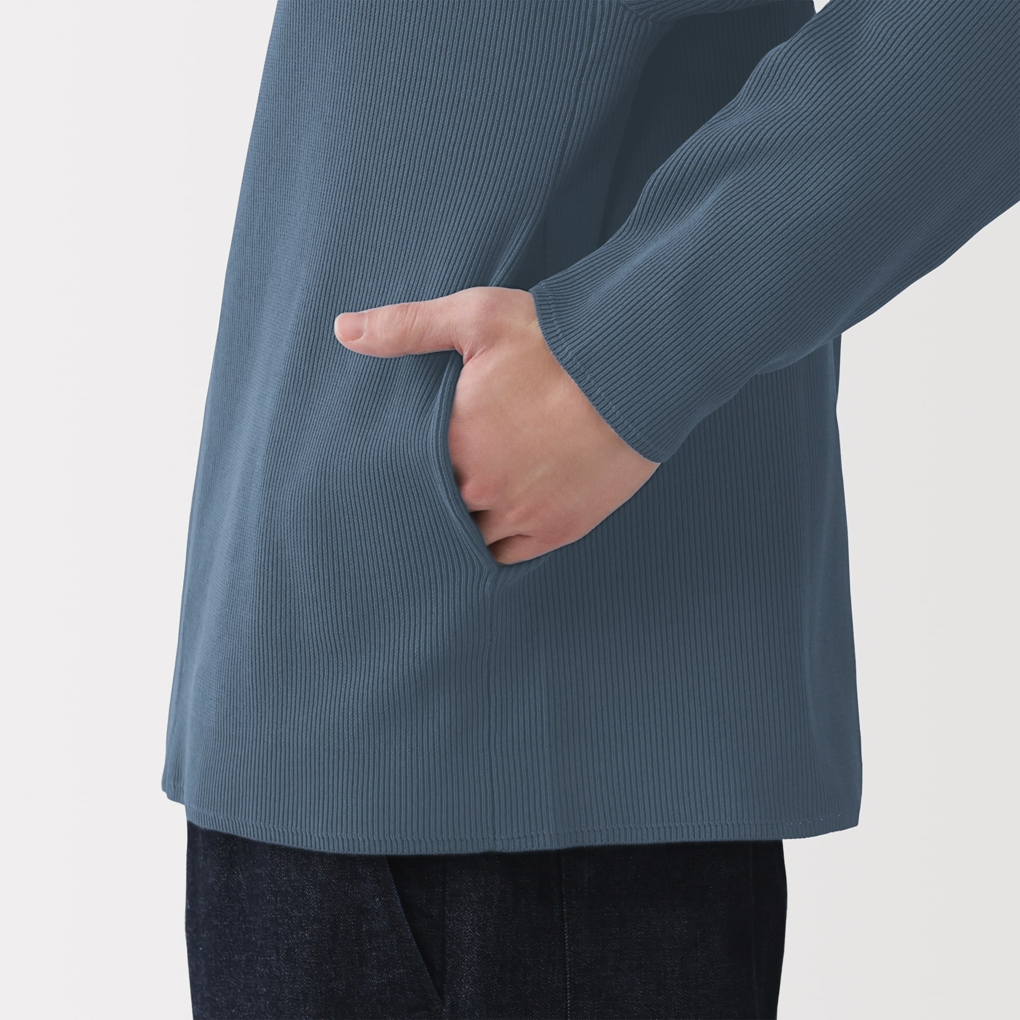 紳士　乾きやすい洗えるリブ編みニットブルゾン