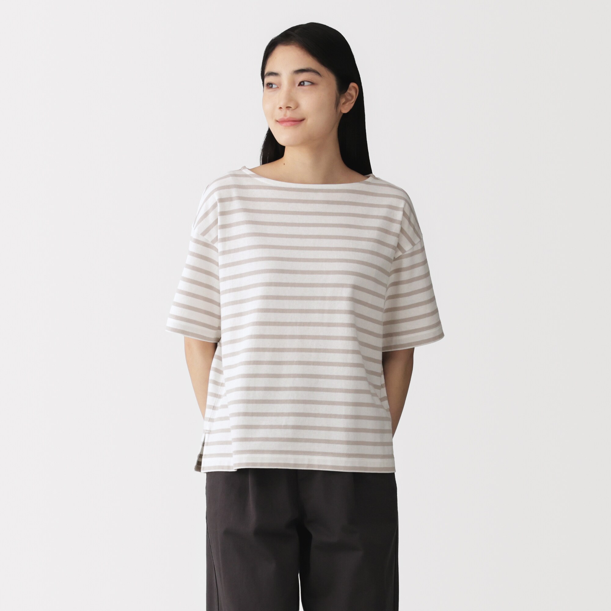 婦人　引き揃え天竺編みボートネック半袖Ｔシャツ