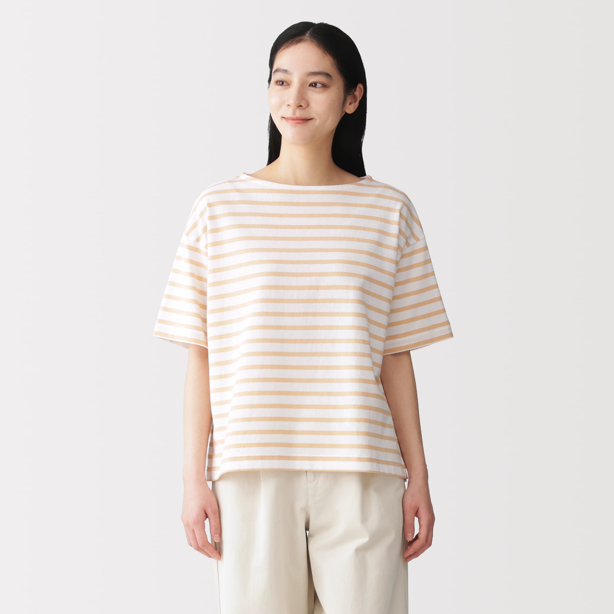 婦人 引き揃え天竺編みボートネック半袖Tシャツ | 無印良品