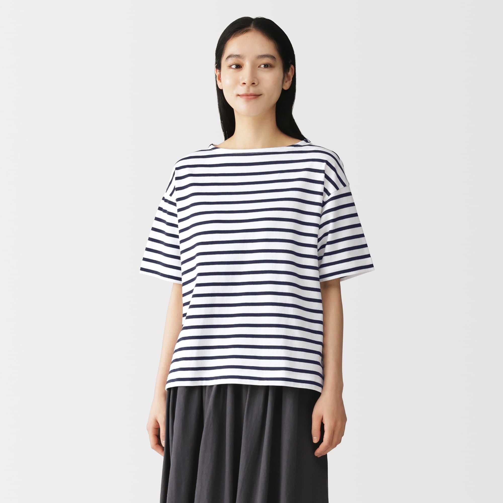 婦人　引き揃え天竺編みボートネック半袖Ｔシャツ