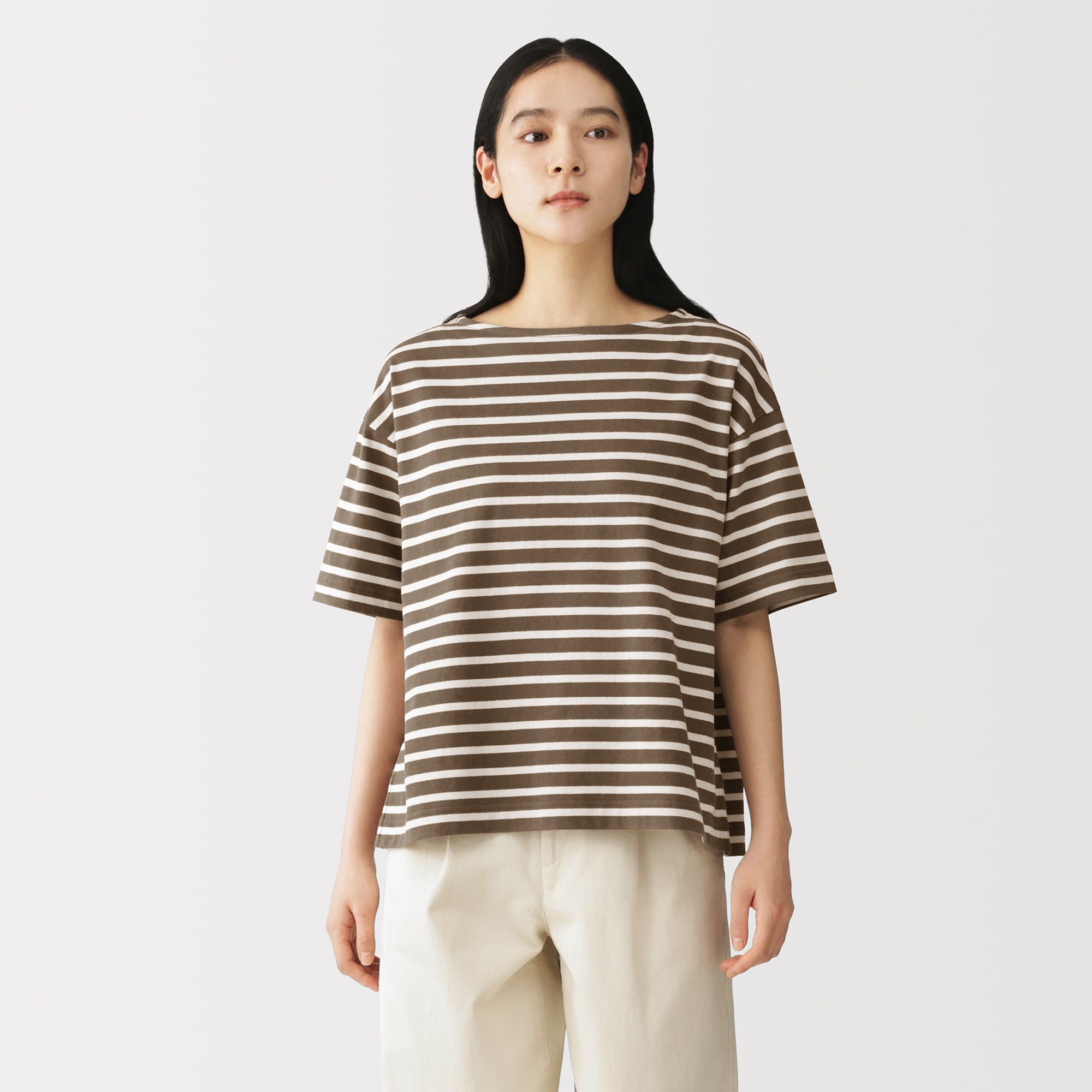 無印良品   婦人　引き揃え天竺編みボートネック半袖Ｔシャツ ＸＬ・他 婦人 引き揃え天竺編みボートネック半袖Tシャツ | 無印良品