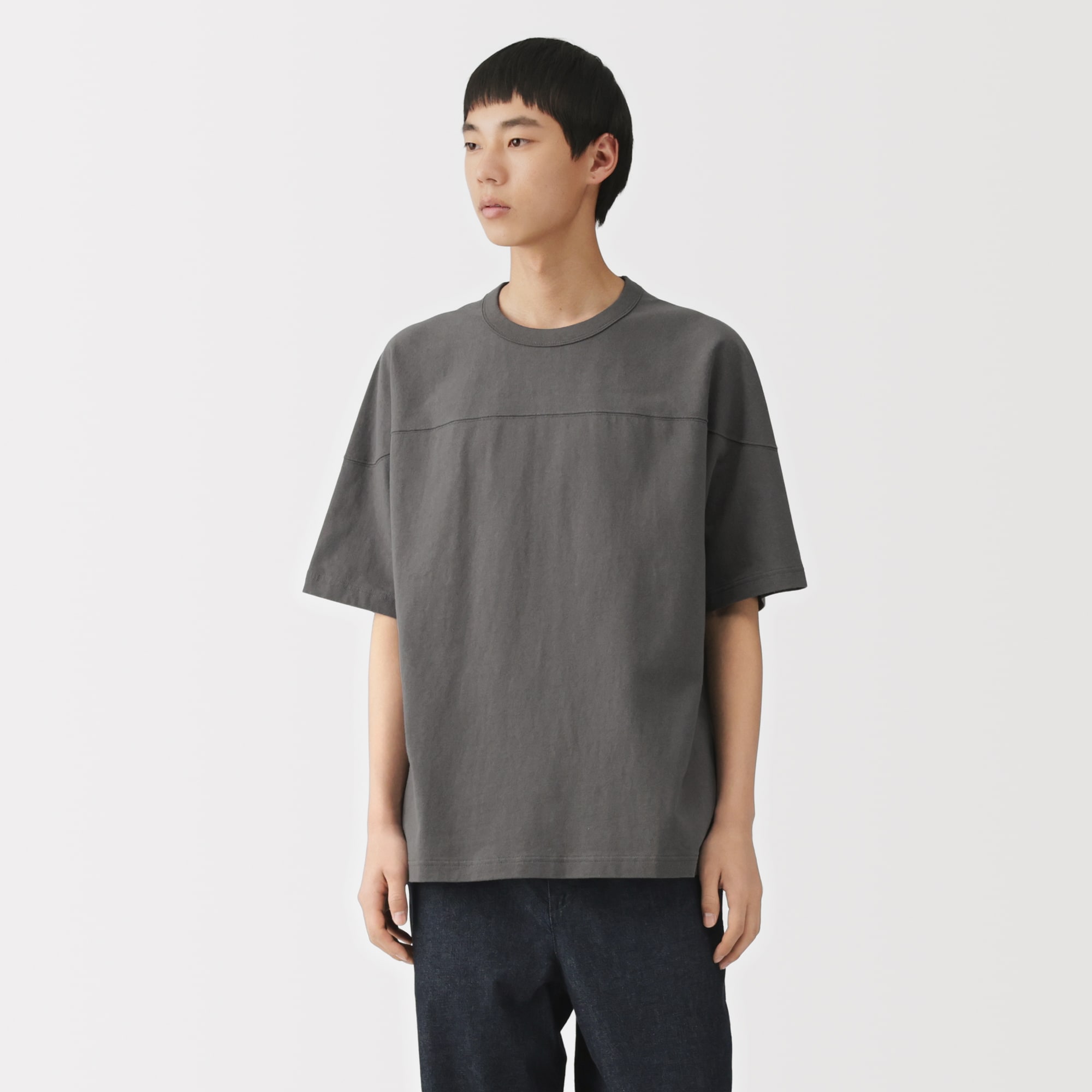 紳士 洗いざらし太番手フットボール五分袖Tシャツ | 無印良品