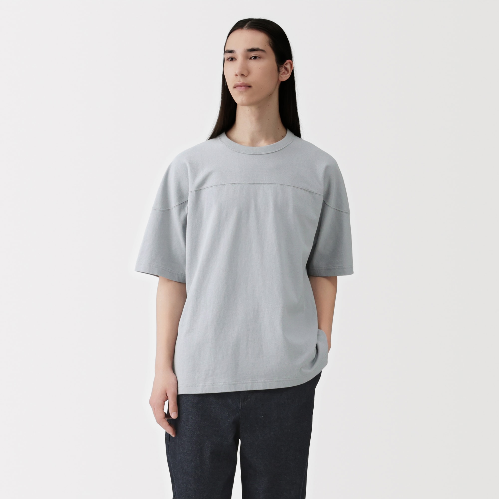 ヴィンテージ　フットボールTシャツ5分袖　L 紳士 洗いざらし太番手フットボール五分袖Tシャツ | 無印良品