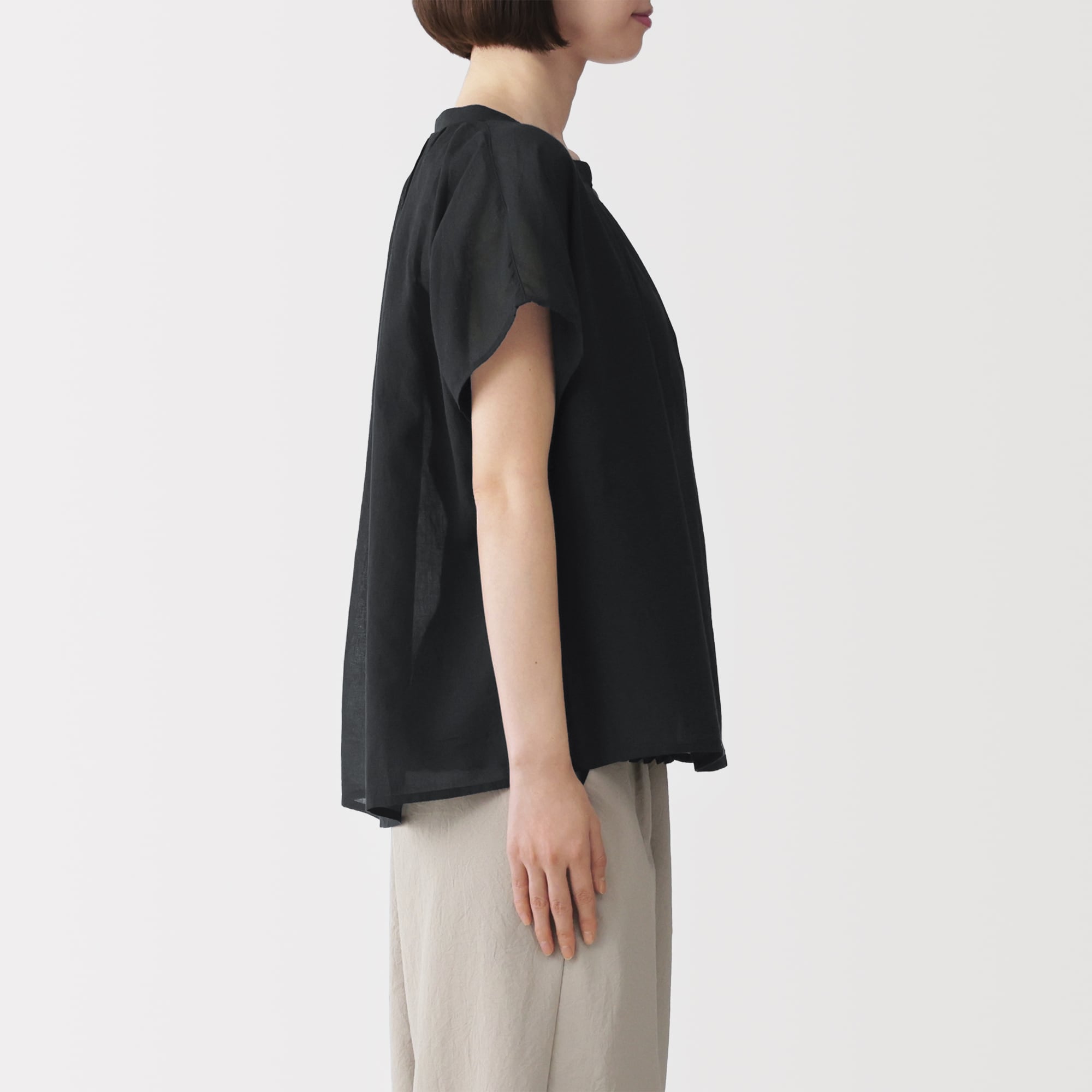 婦人　強撚　シアーフレンチスリーブブラウス