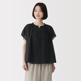 婦人　強撚　シアーフレンチスリーブブラウス