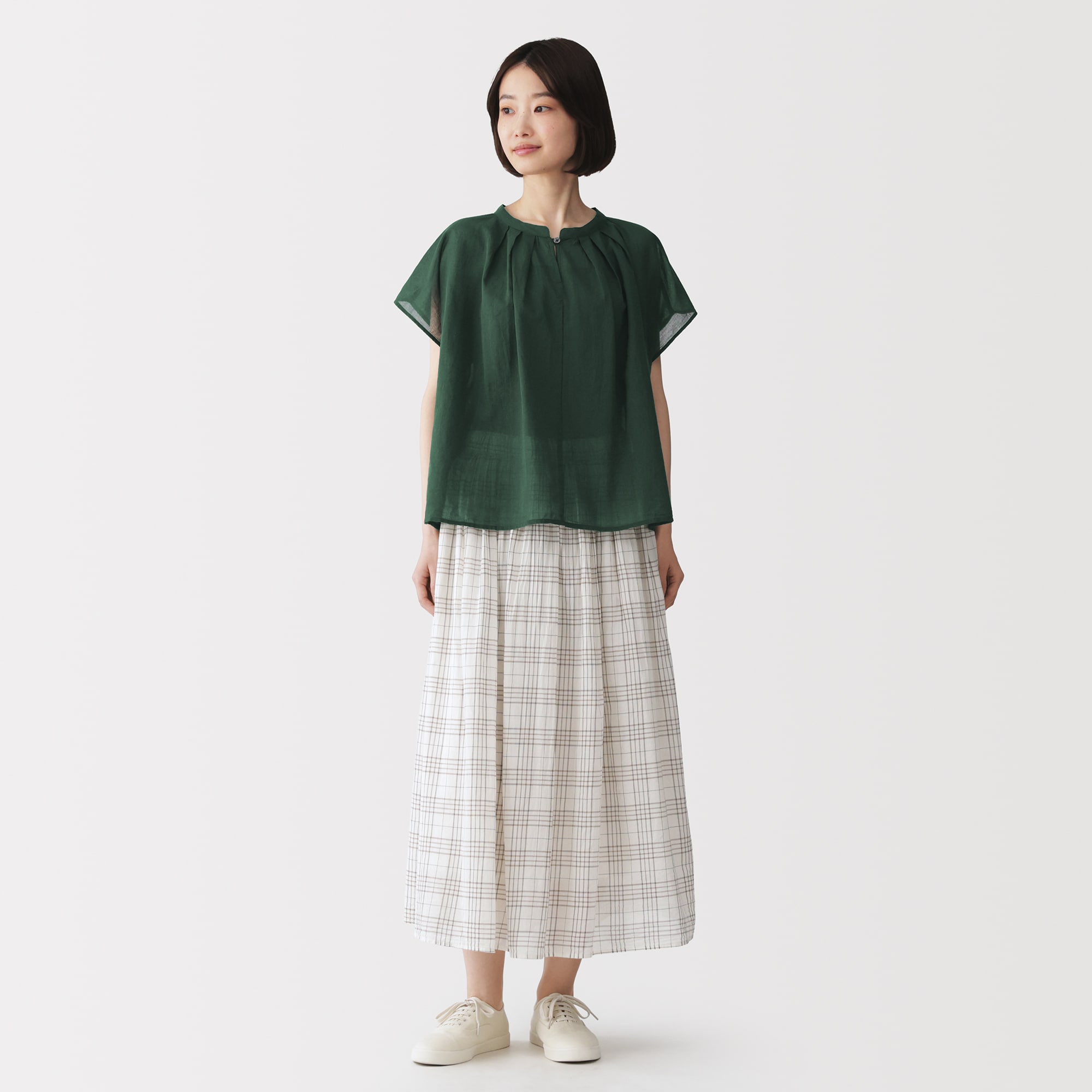 婦人　強撚　シアーフレンチスリーブブラウス