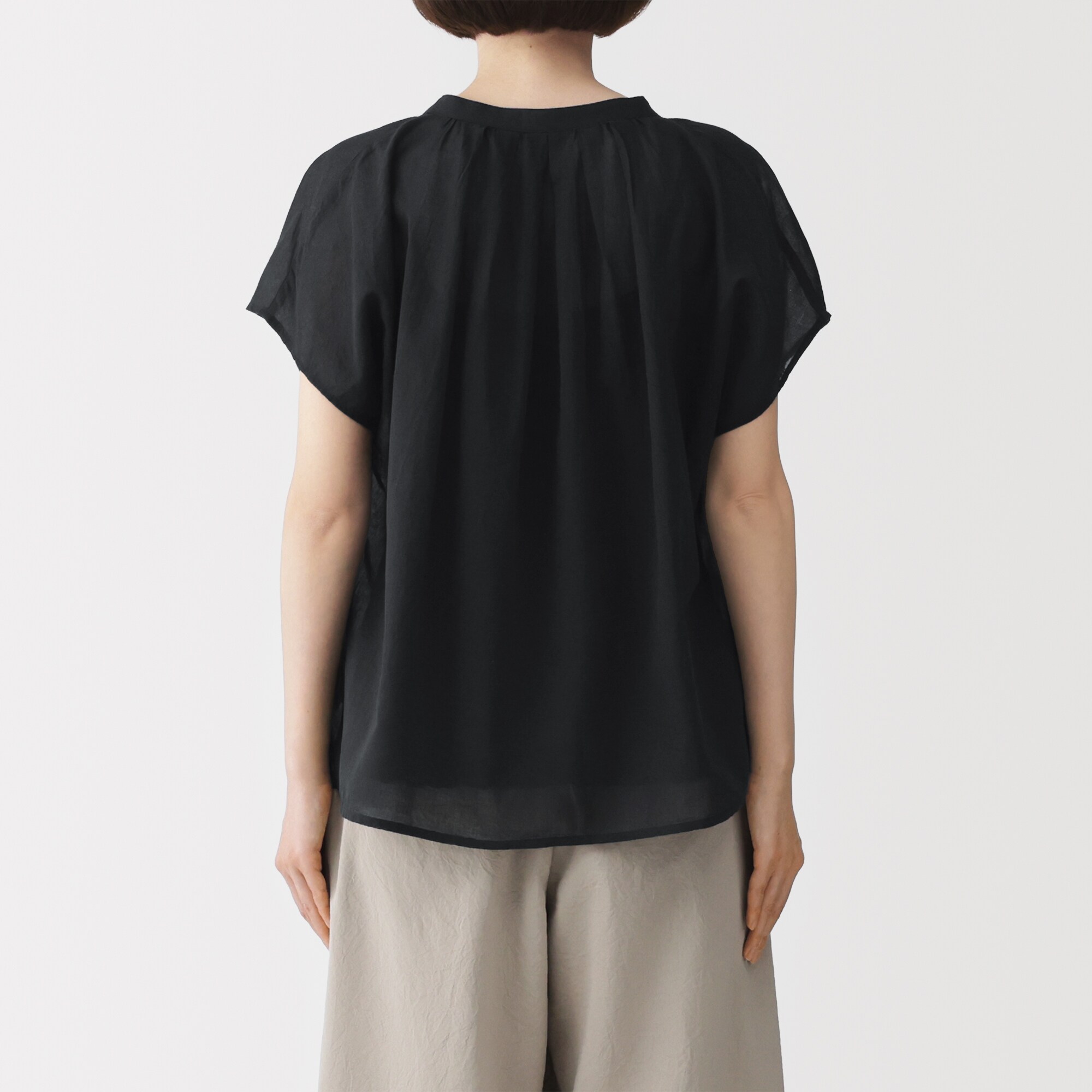 婦人　強撚　シアーフレンチスリーブブラウス