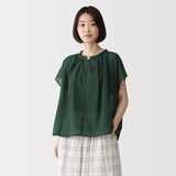 婦人　強撚　シアーフレンチスリーブブラウス