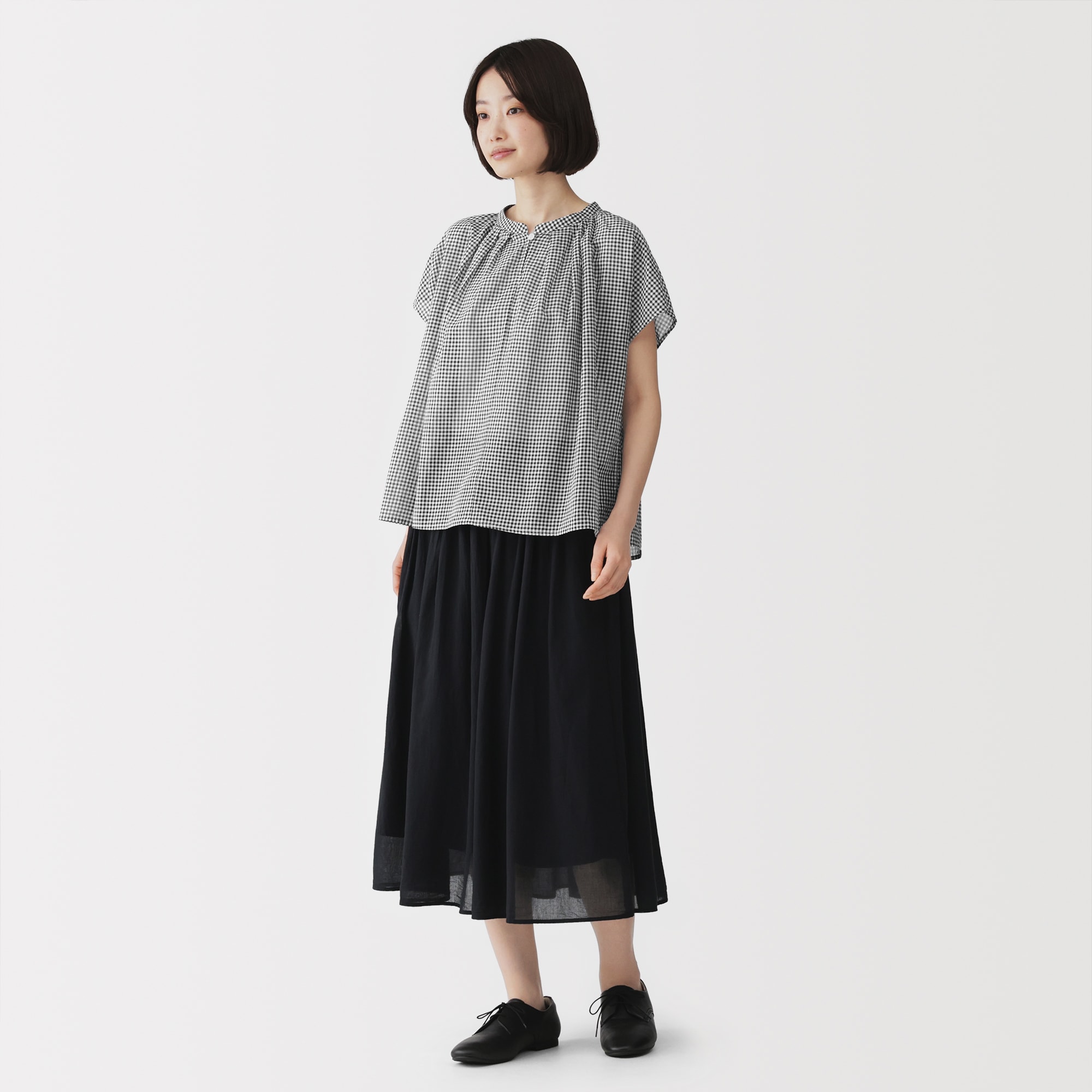 極美品✨ itochi pacla+ プリーツスリーブブラウス アイスグレー 婦人 強撚 シアーフレンチスリーブブラウス | 無印良品
