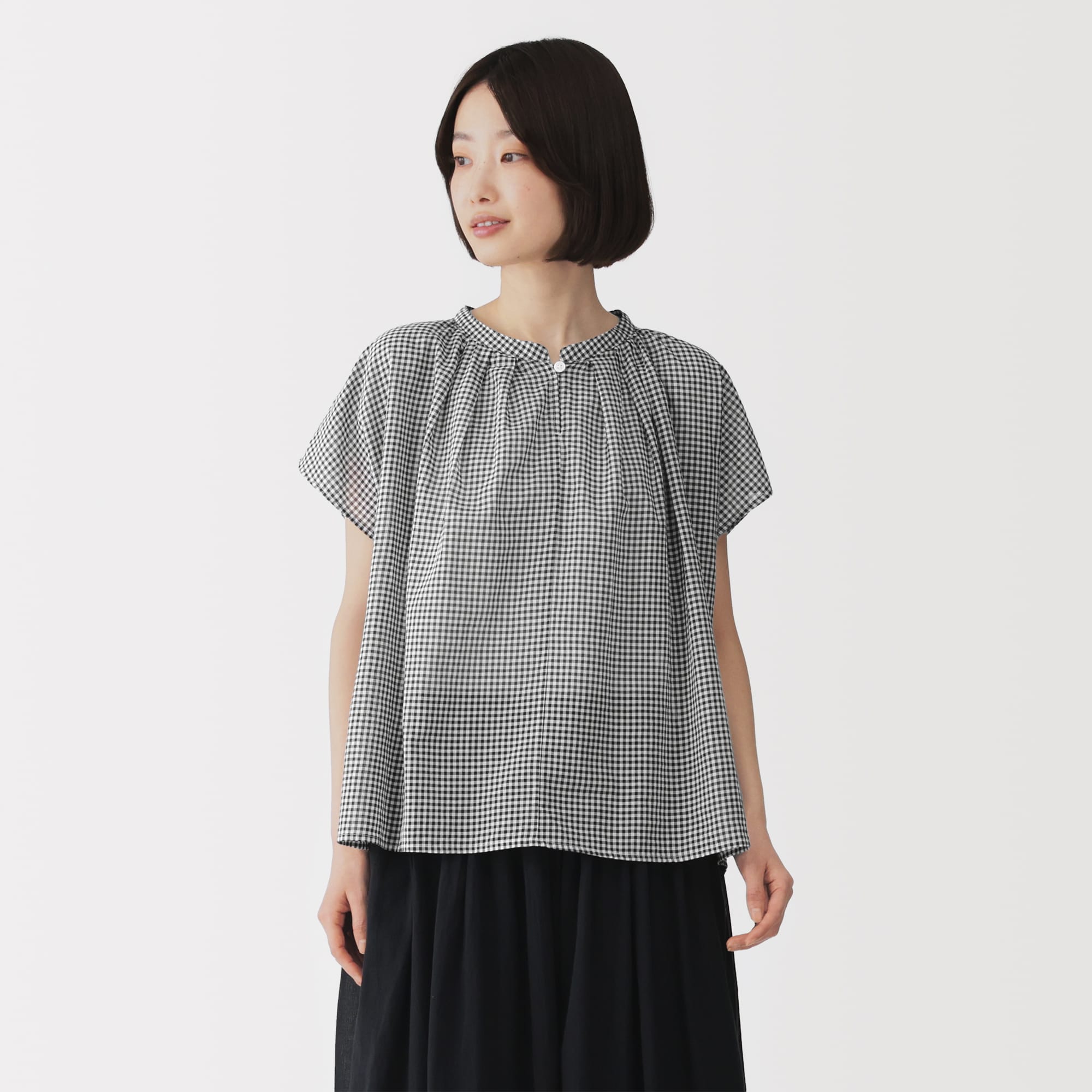 婦人　強撚　シアーフレンチスリーブブラウス