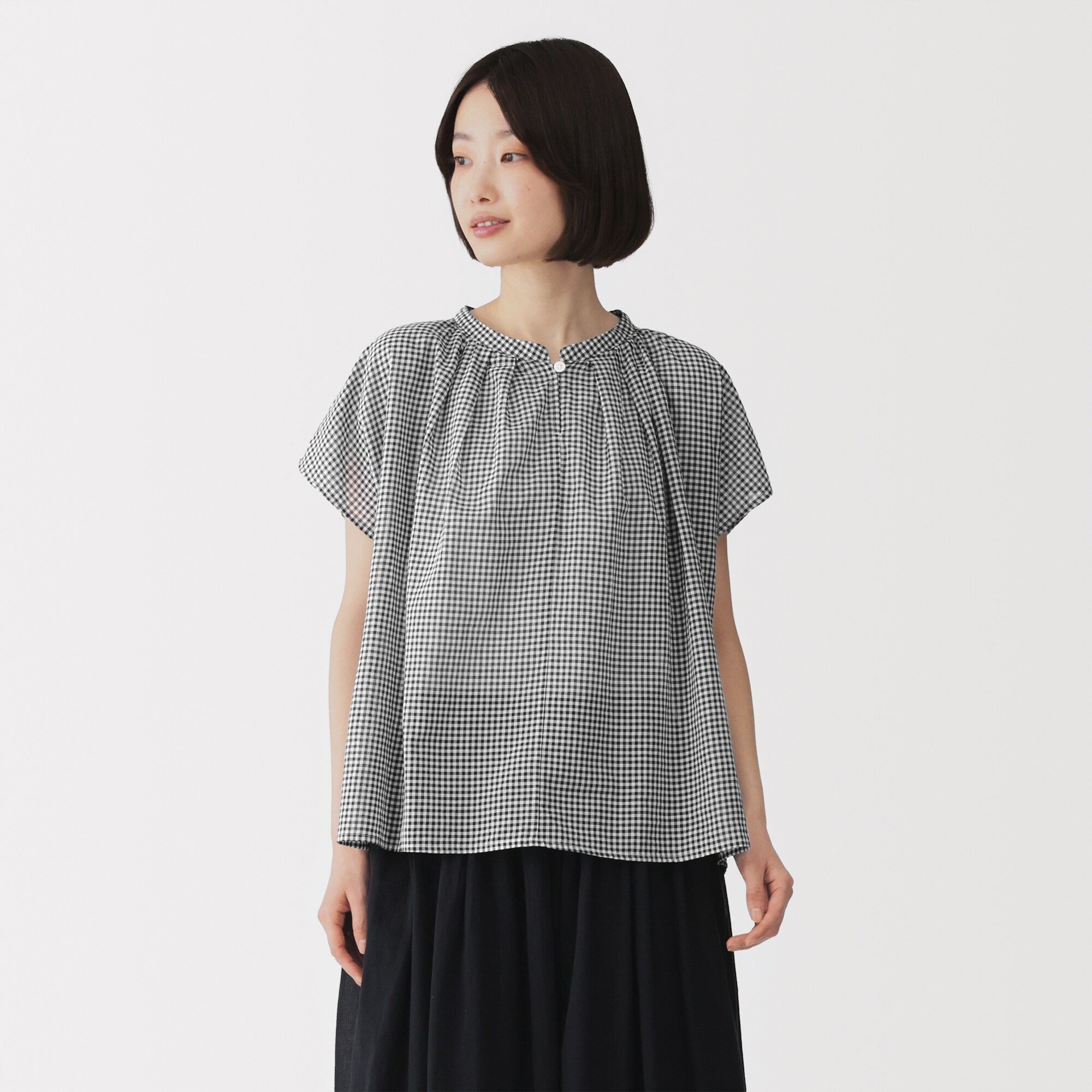 婦人　強撚　シアーフレンチスリーブブラウス