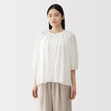 婦人　強撚　シアー半袖ブラウス