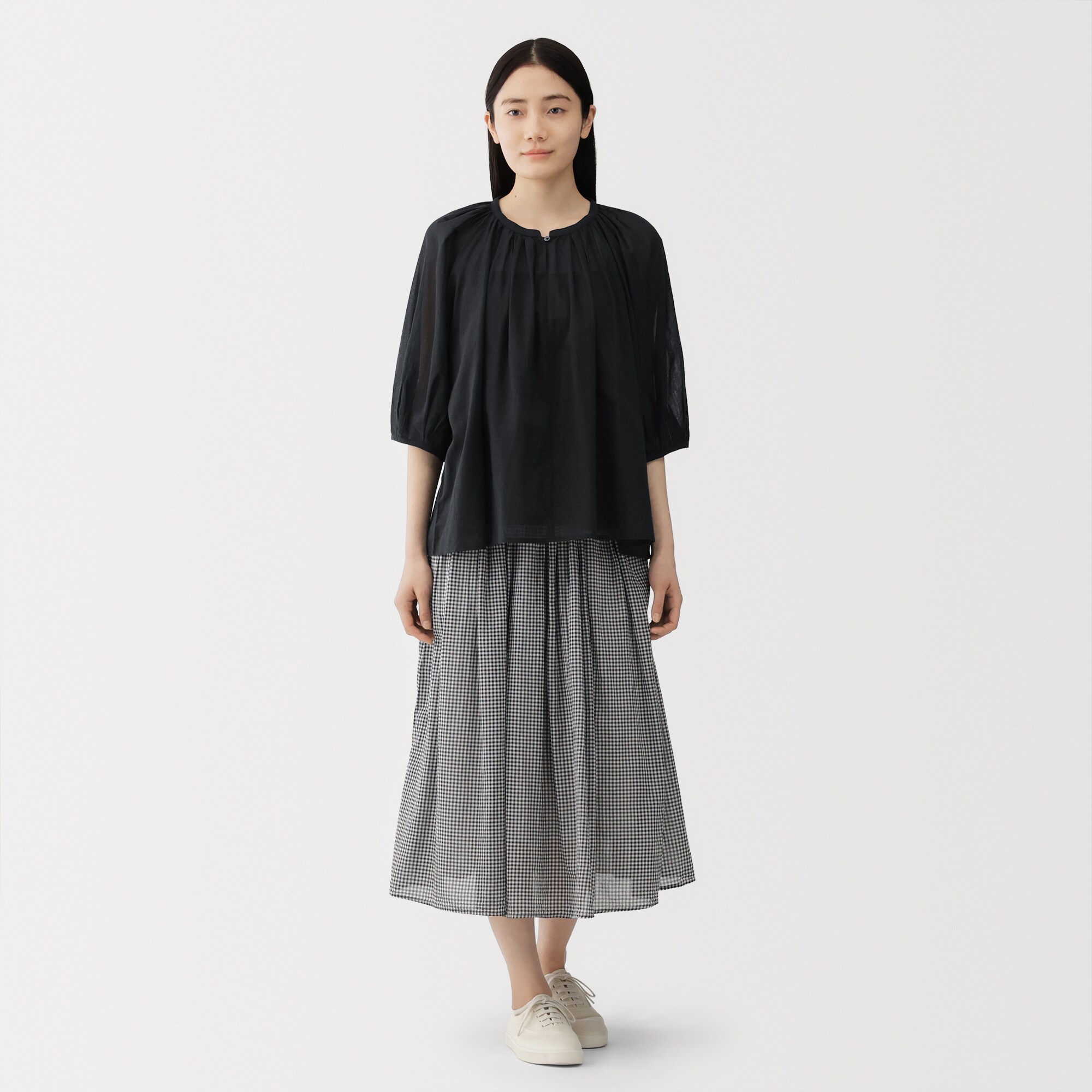 婦人　強撚　シアー半袖ブラウス