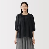 婦人　強撚　シアー半袖ブラウス