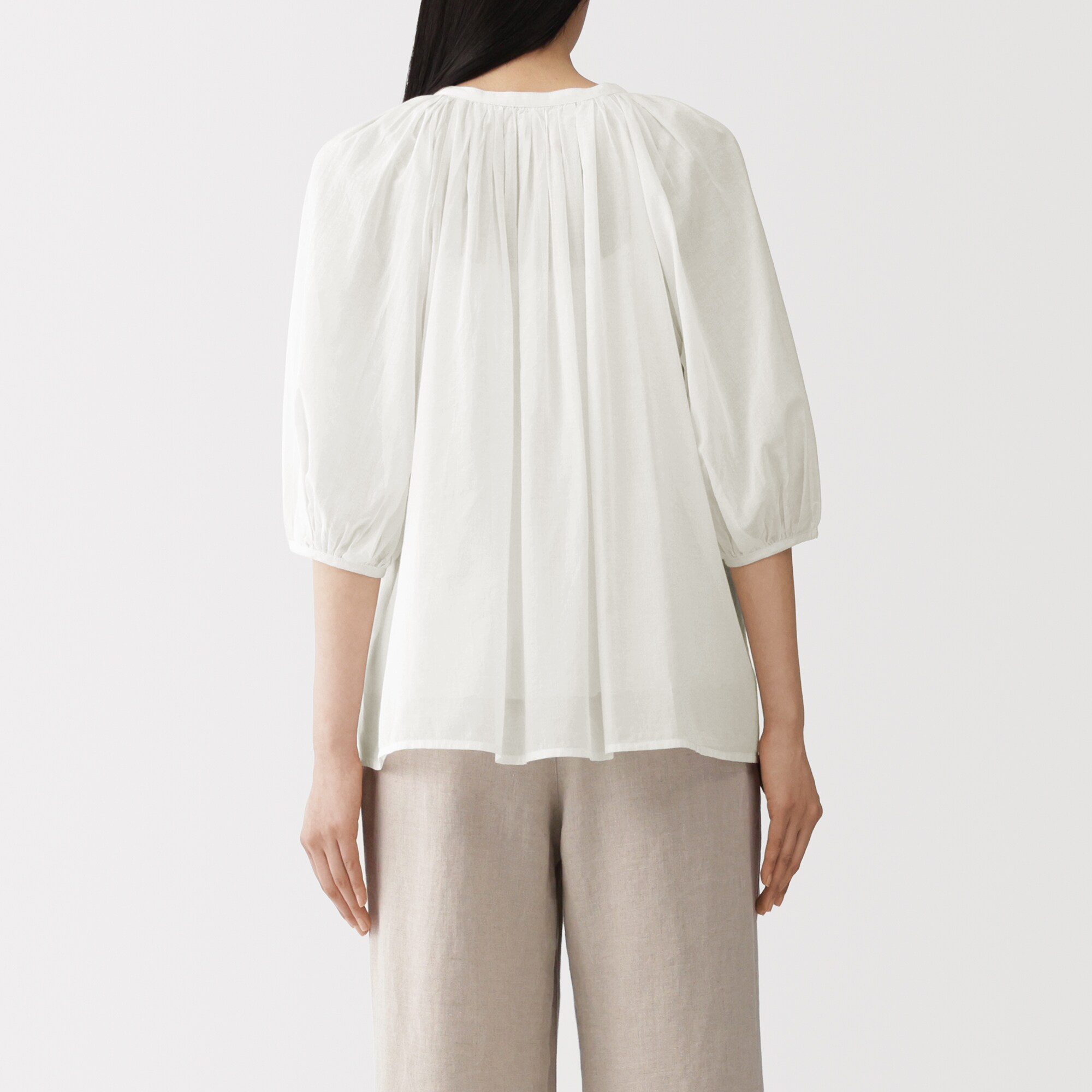 婦人　強撚　シアー半袖ブラウス