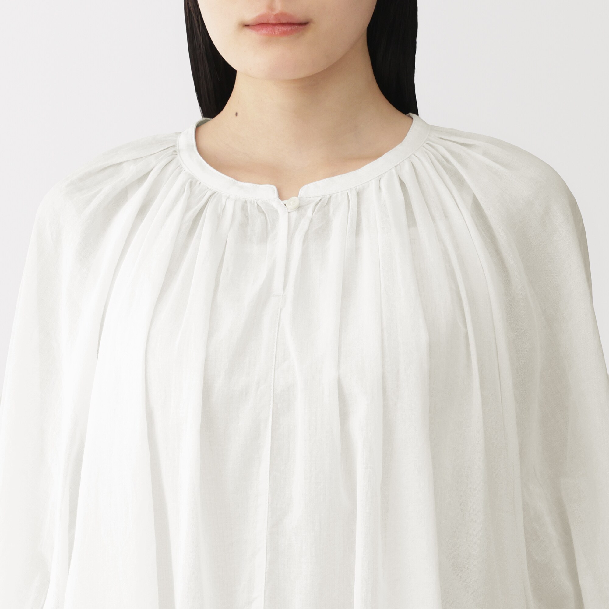 婦人　強撚　シアー半袖ブラウス