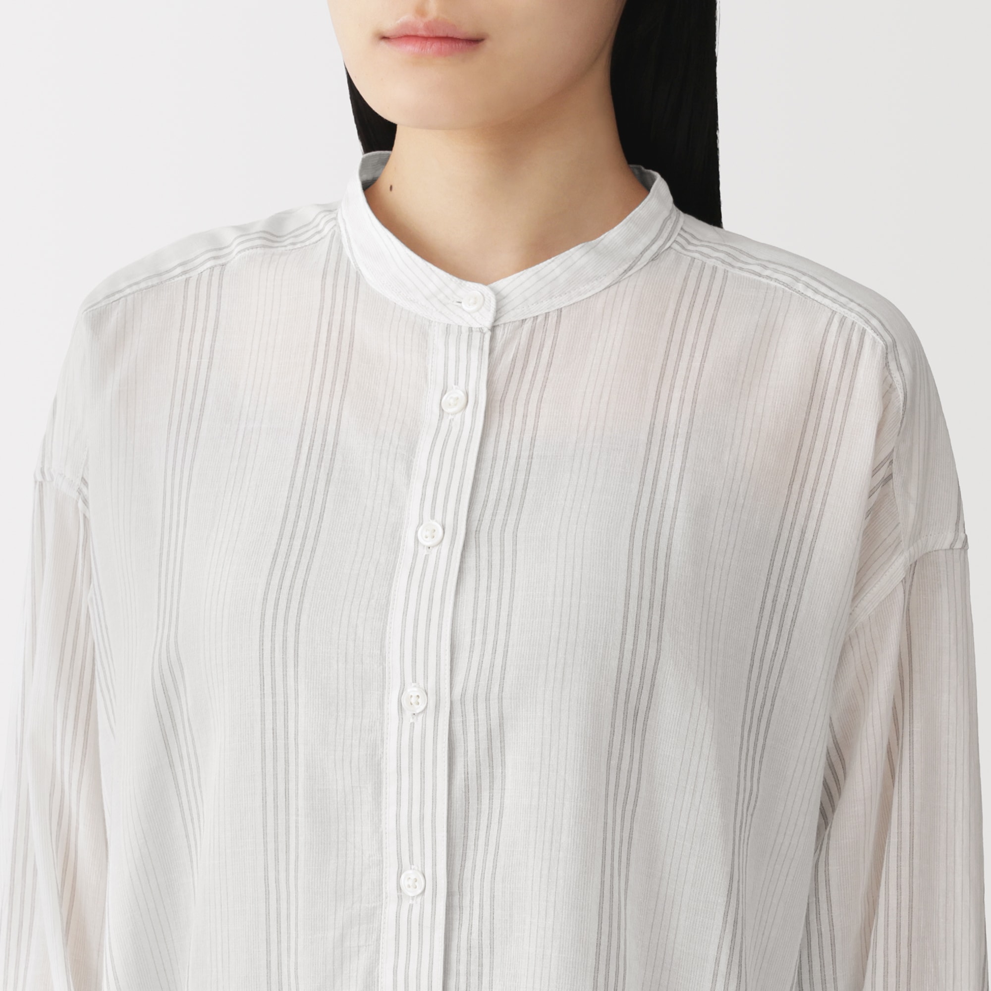 婦人　強撚　シアー長袖シャツ