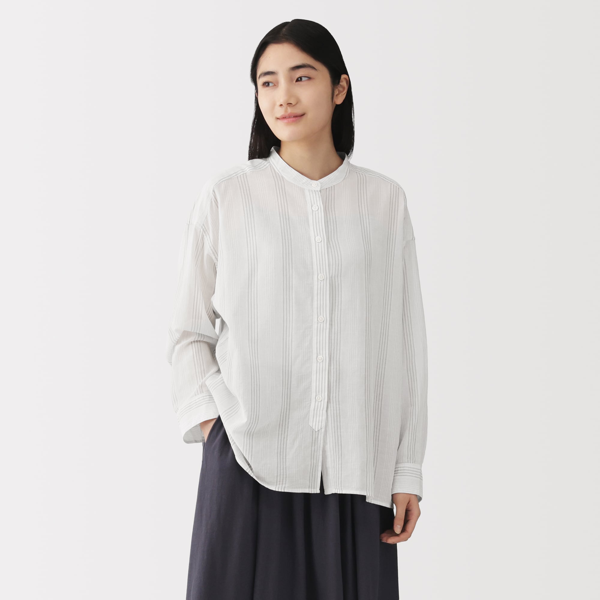 婦人　強撚　シアー長袖シャツ