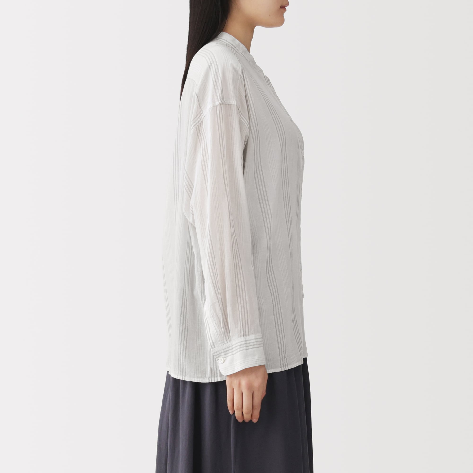 婦人　強撚　シアー長袖シャツ