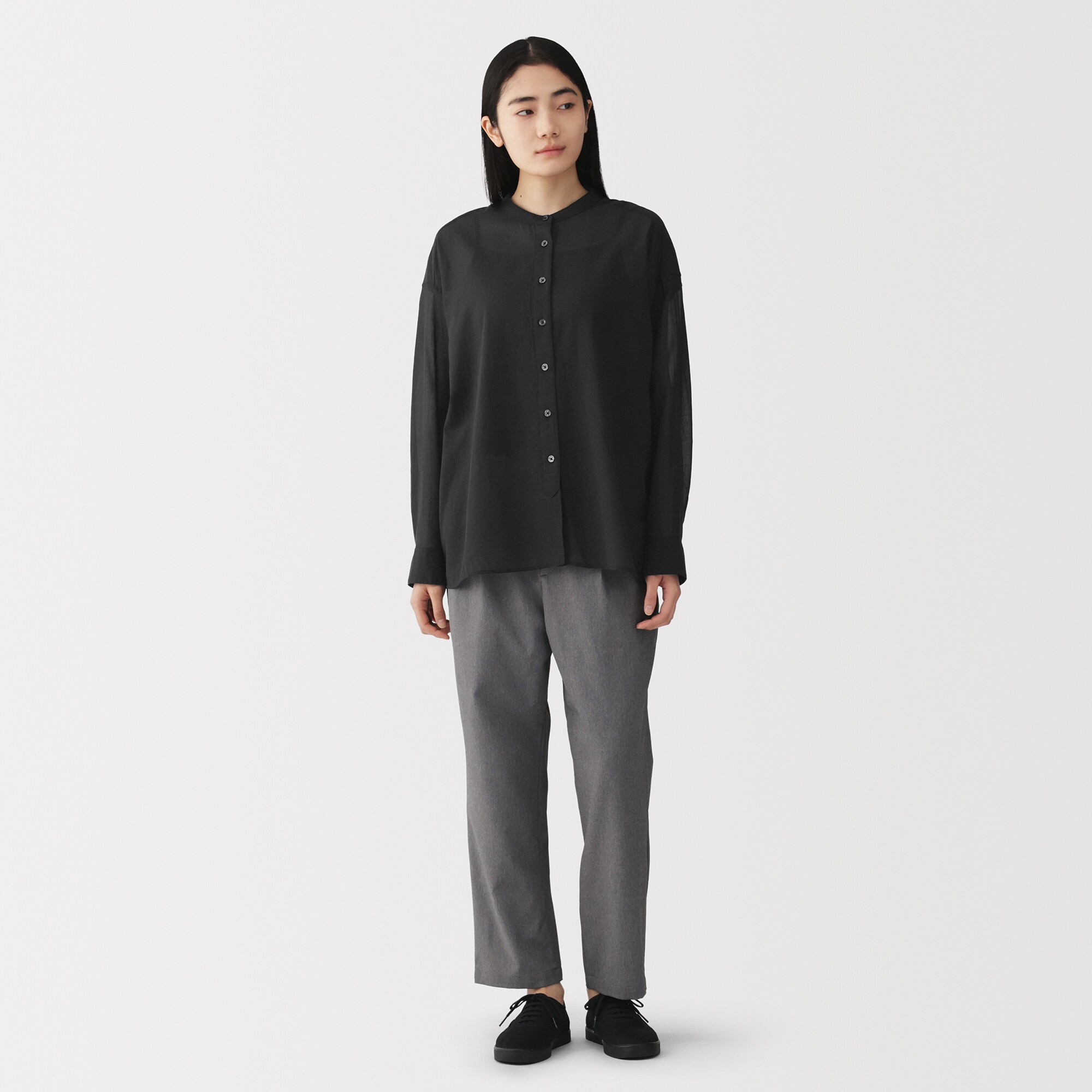 婦人　強撚　シアー長袖シャツ