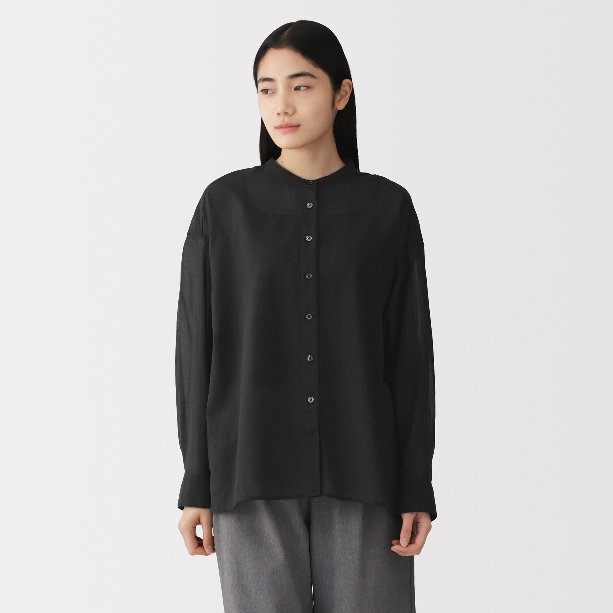 婦人　強撚　シアー長袖シャツ