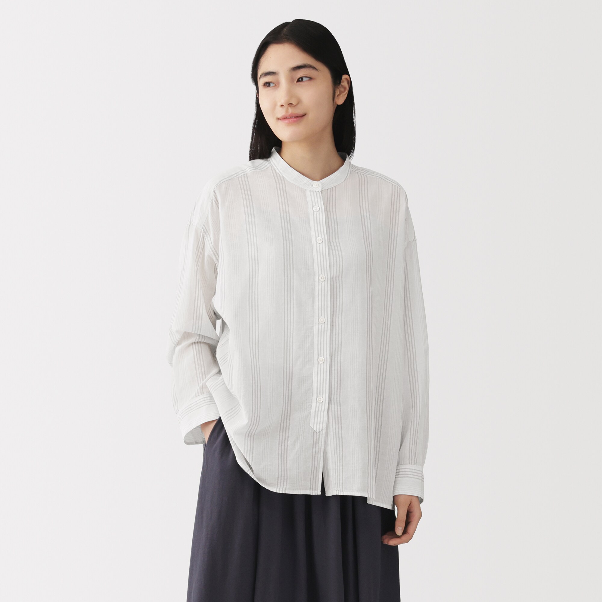 婦人　強撚　シアー長袖シャツ