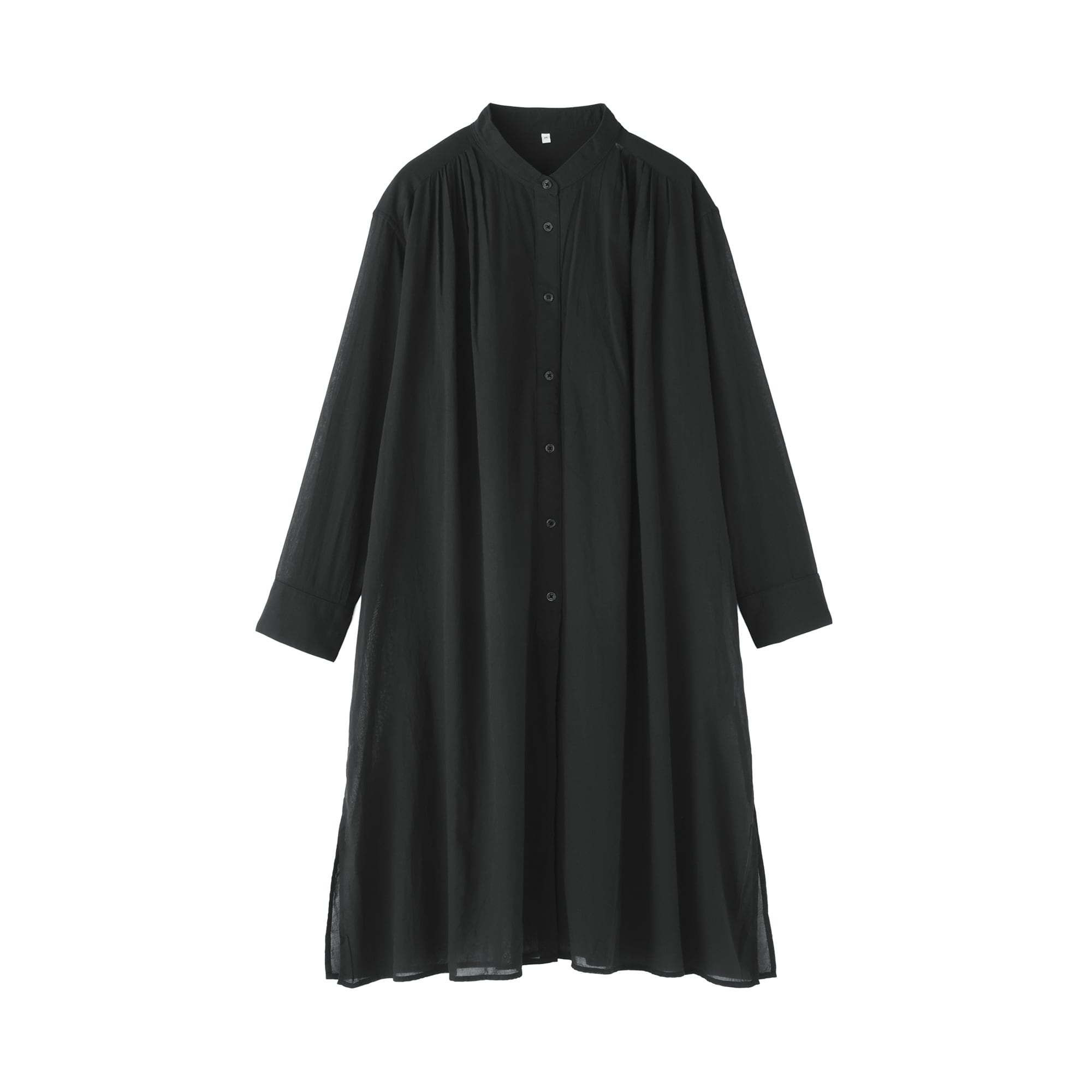 婦人　強撚　シアー長袖シャツワンピース