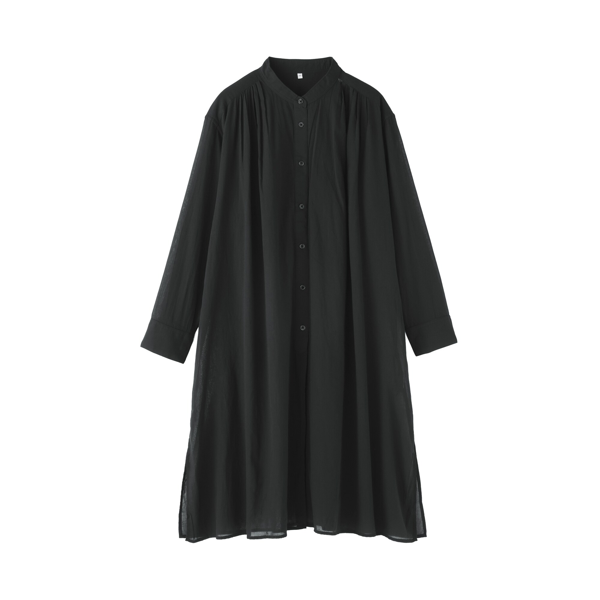 婦人　強撚　シアー長袖シャツワンピース