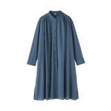 婦人　強撚　シアー長袖シャツワンピース