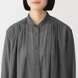 婦人　強撚　シアー長袖シャツワンピース