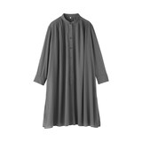 婦人　強撚　シアー長袖シャツワンピース