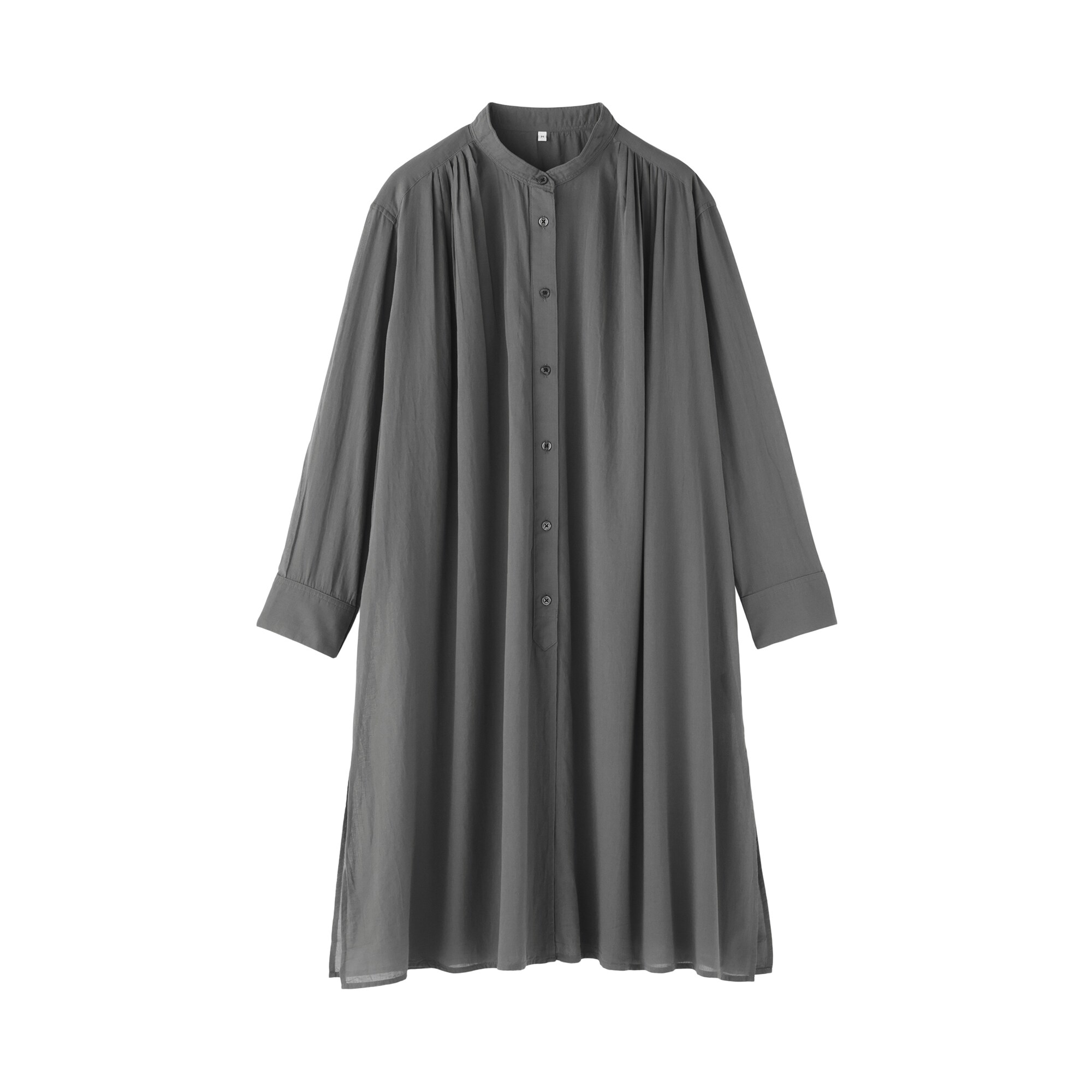 婦人　強撚　シアー長袖シャツワンピース