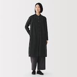 婦人　強撚　シアー長袖シャツワンピース