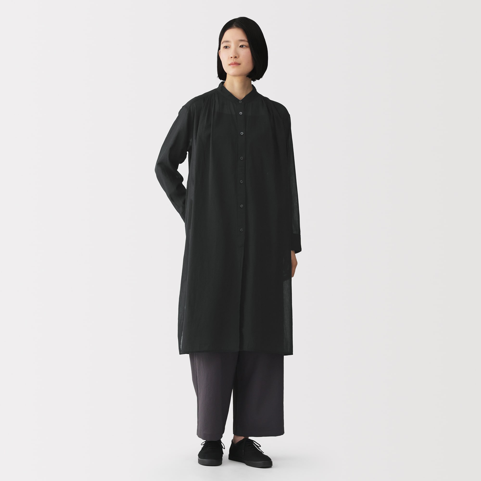 婦人 強撚 シアー長袖シャツワンピース | 無印良品