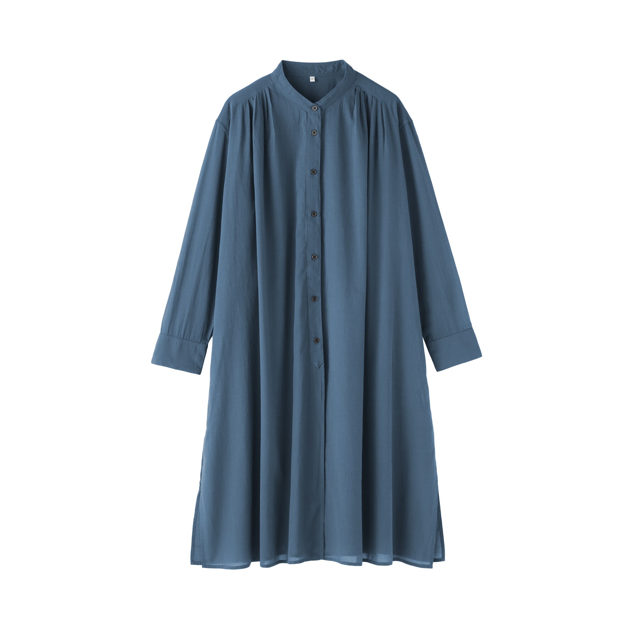 婦人　強撚　シアー長袖シャツワンピース