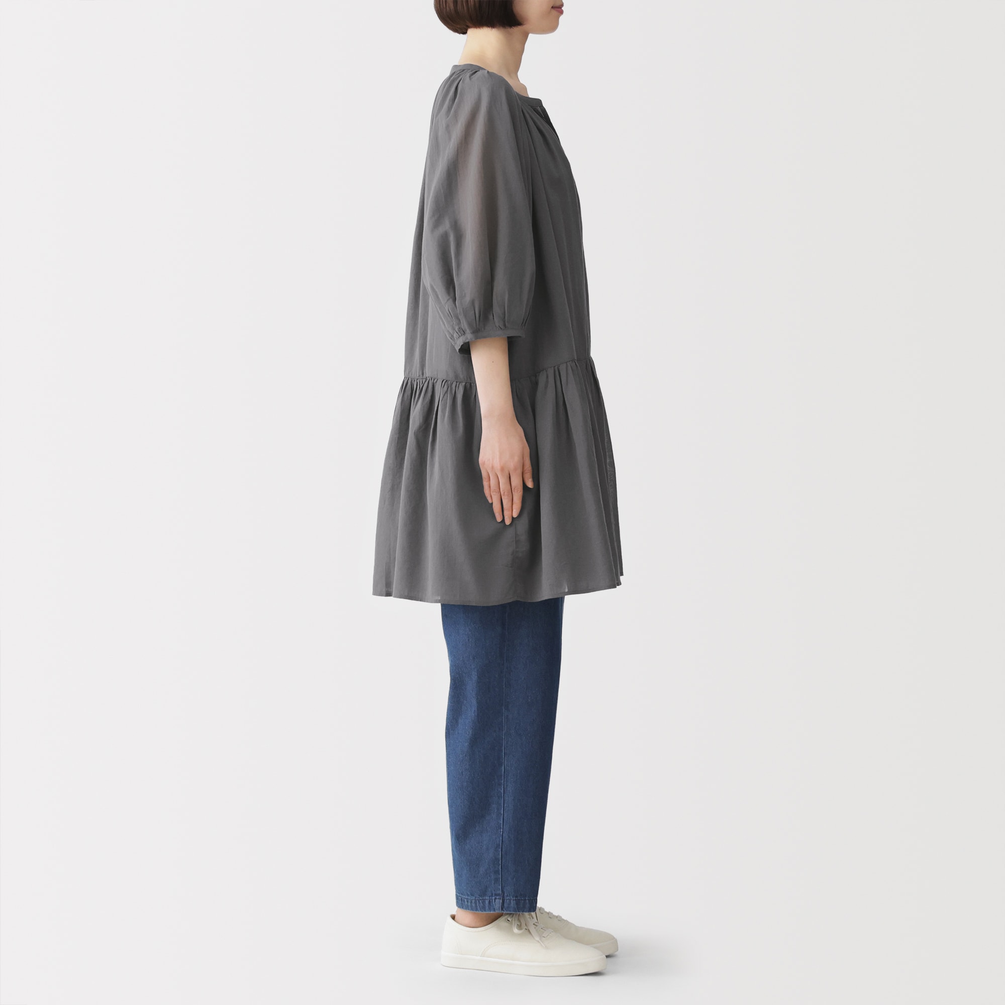 婦人　強撚　シアーミニワンピース