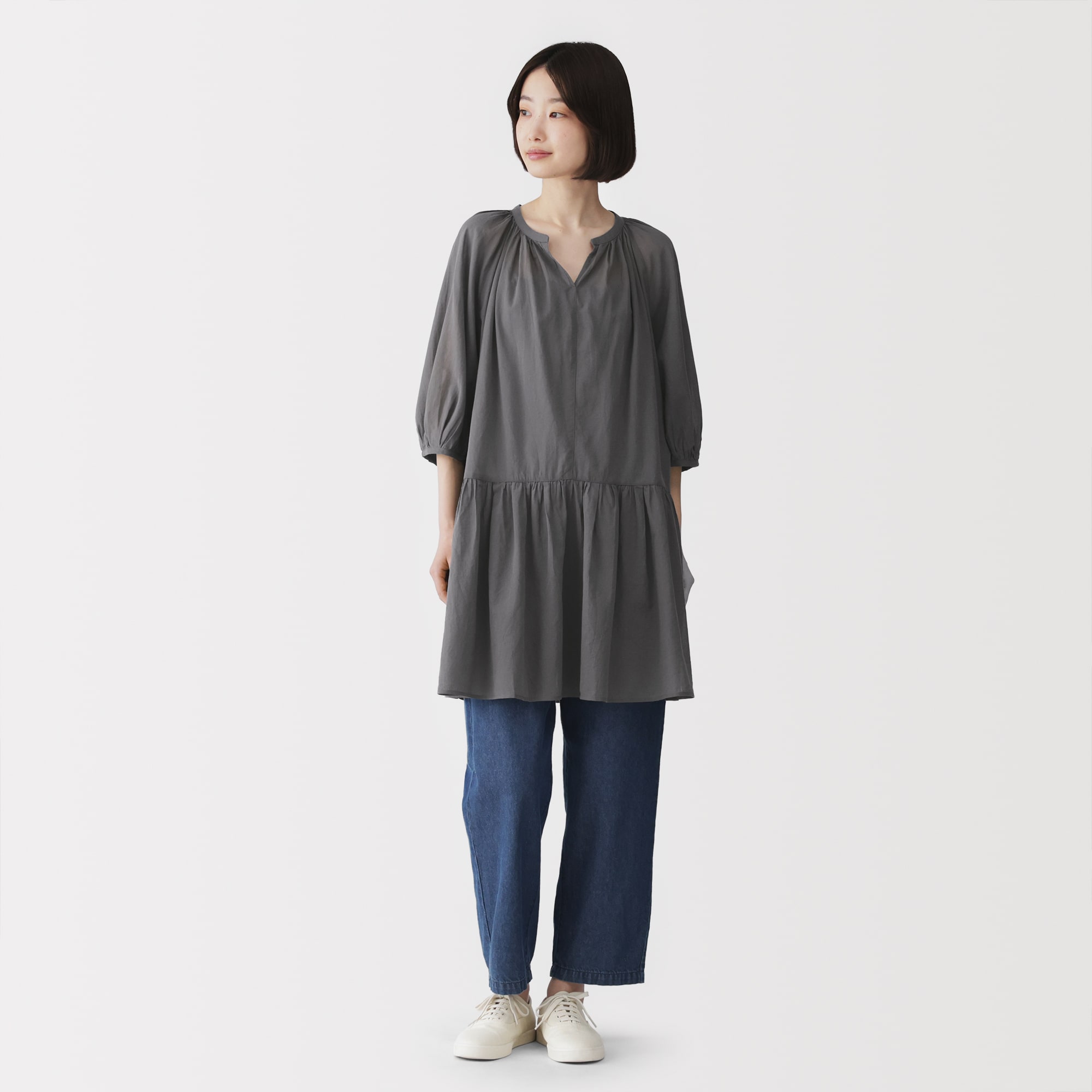 婦人　強撚　シアーミニワンピース