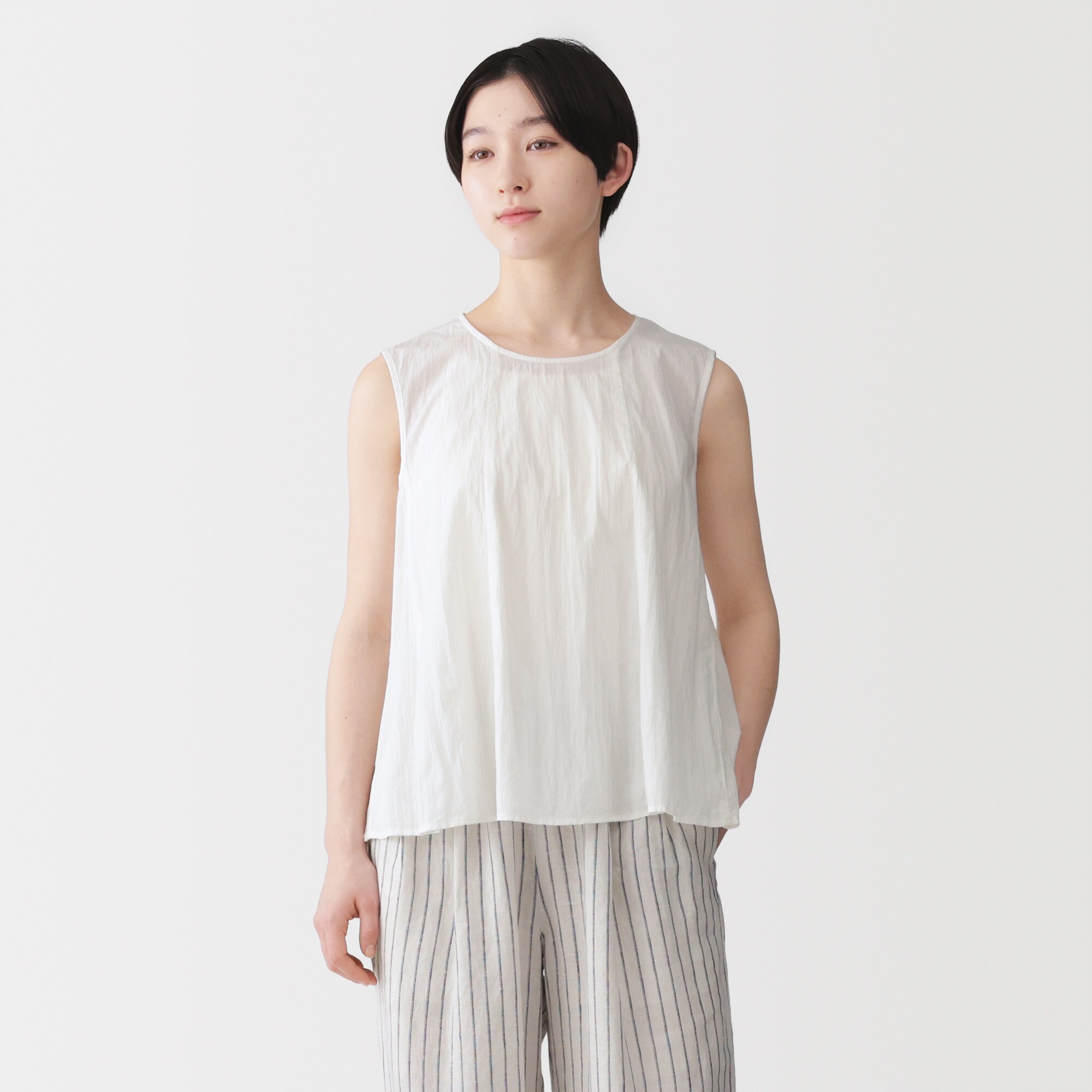 婦人　不揃い楊柳　スリーブレスブラウス