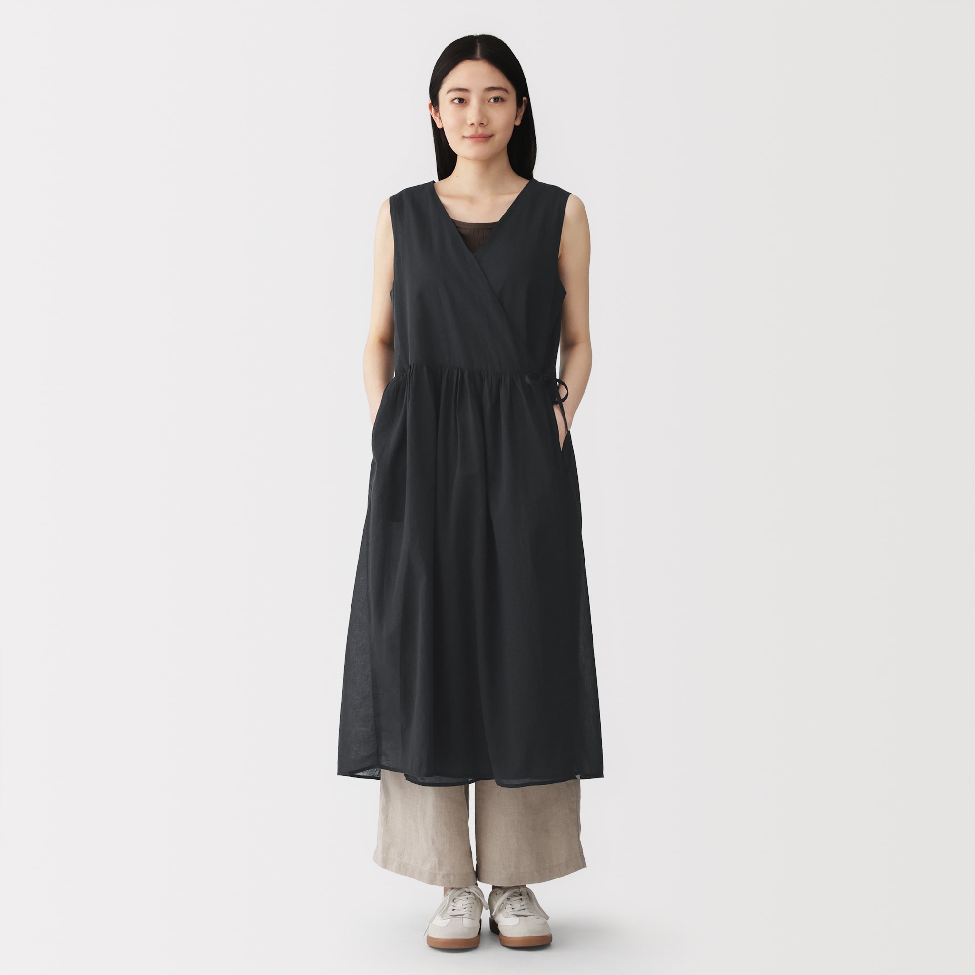 婦人　強撚　シアーカシュクールワンピース