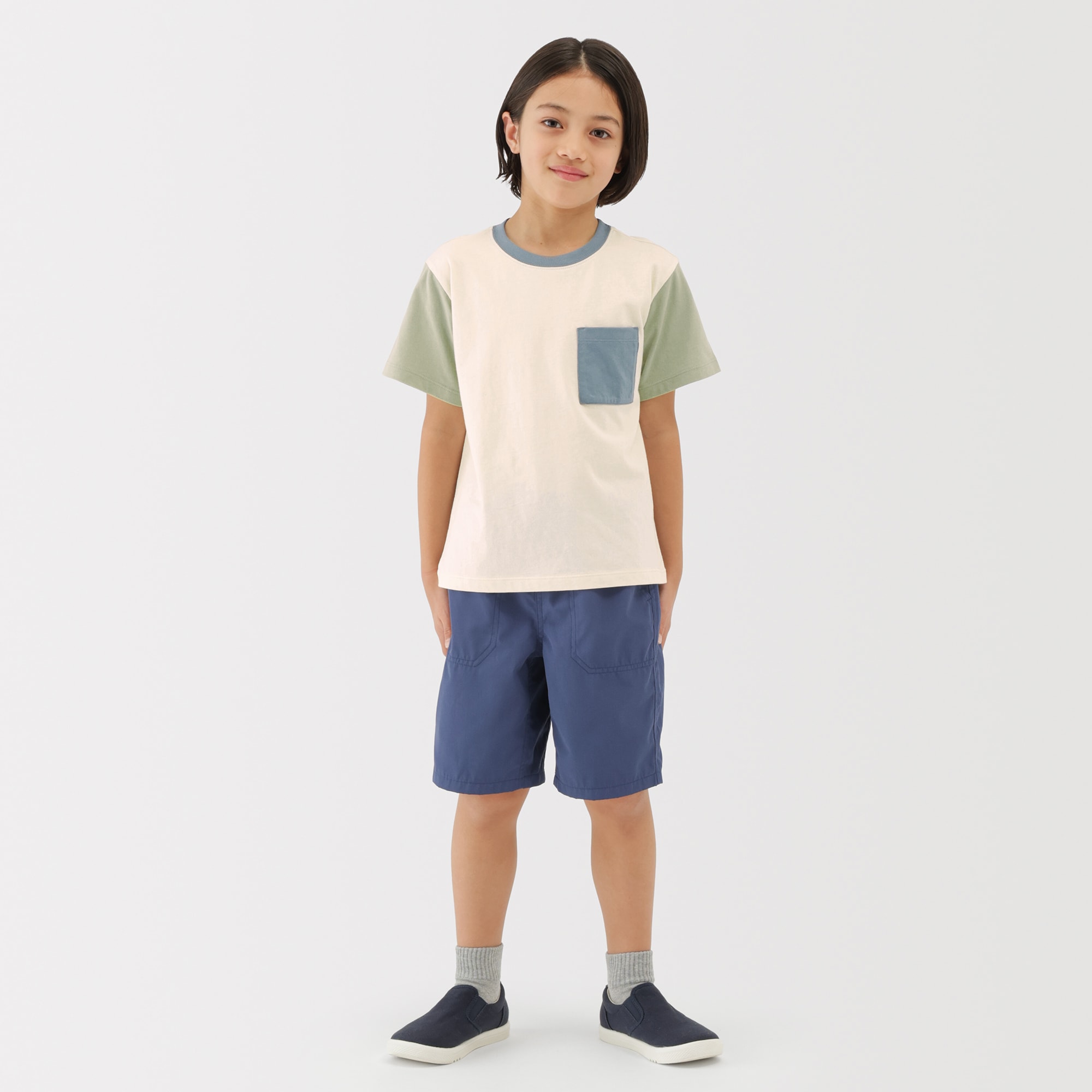 キッズ　カラーブロッククルーネック半袖Ｔシャツ