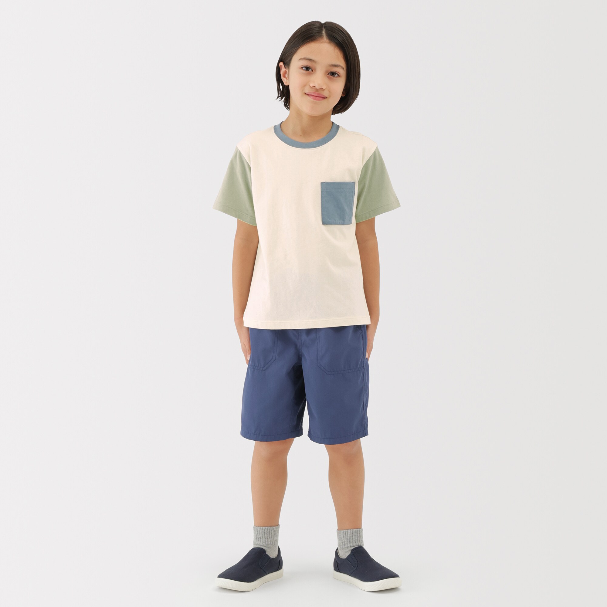 キッズ　カラーブロッククルーネック半袖Ｔシャツ