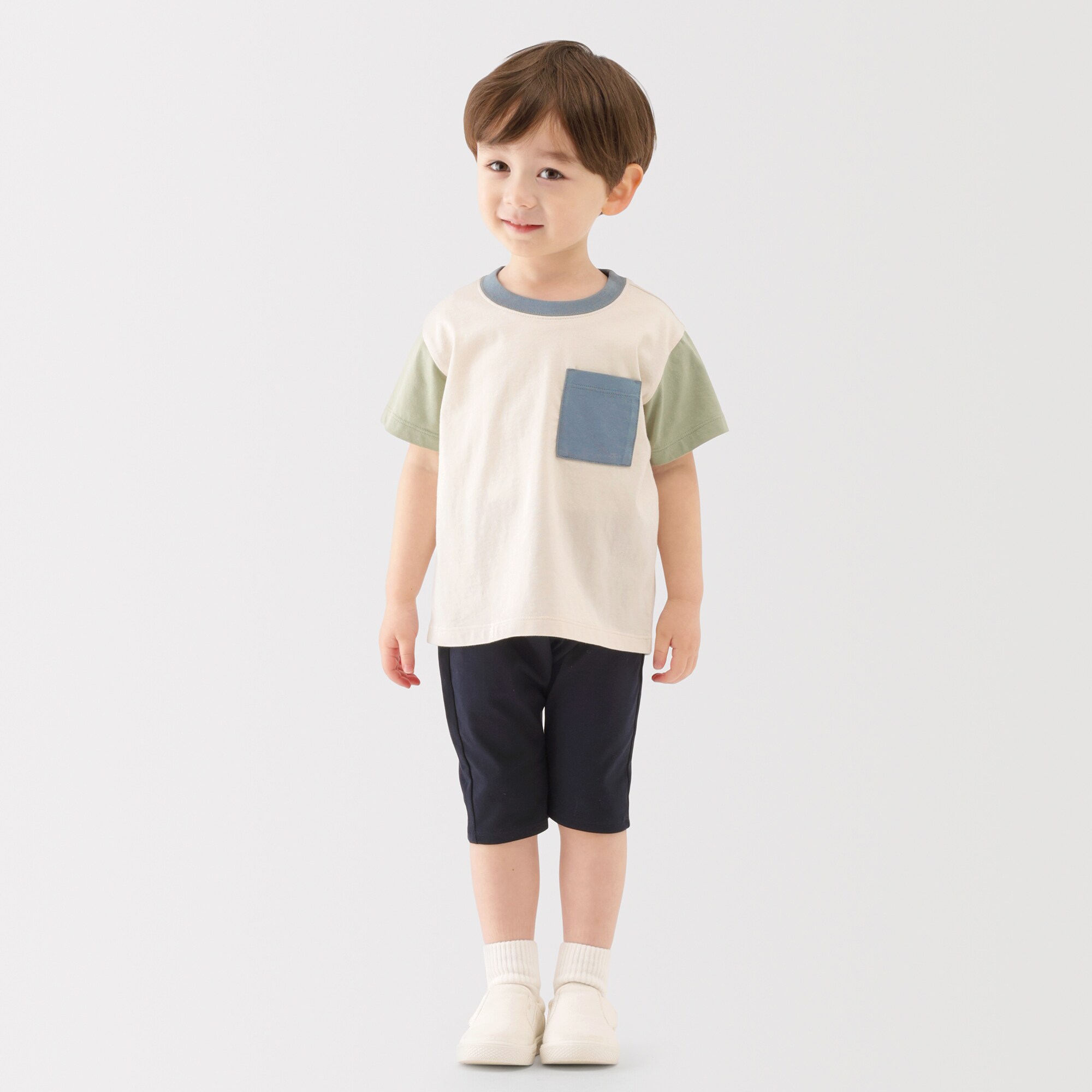 ベビー　あたまするっと　カラーブロッククルーネック半袖Ｔシャツ